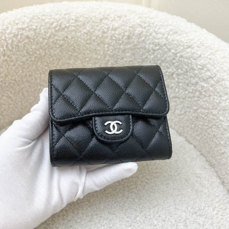 Chanel Classic Trifold Compact Wallet in Black Caviar and SHW