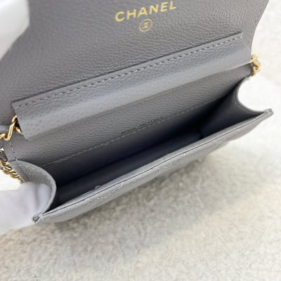 Chanel 21B Coco Chain Mini Clutch on Chain in Grey Caviar and GHW