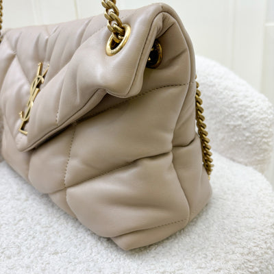 Saint Laurent YSL Small Loulou Puffer in Beige Lambskin and GHW