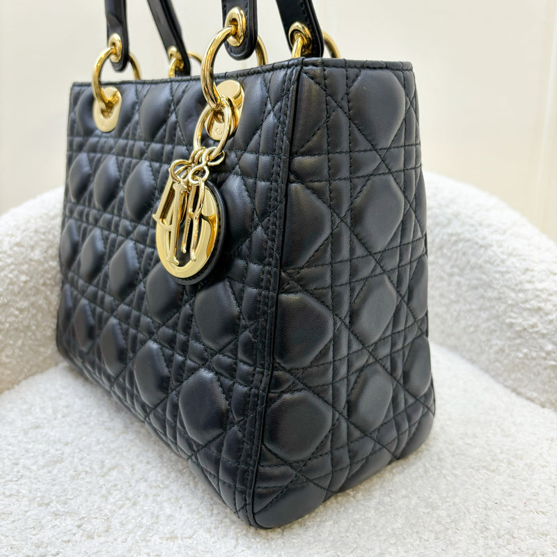 Dior Medium Lady Dior in Black Lambskin and GHW (New Version with Adjustable Strap)