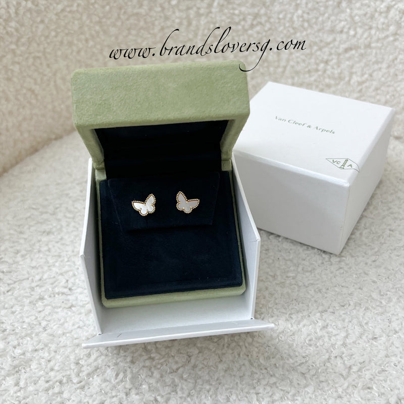 Van Cleef & Arpels VCA Sweet Alhambra Butterfly Earstuds with Mother of Pearl MOP in 18K Yellow Gold