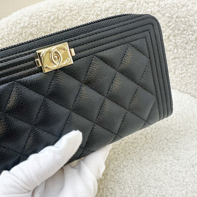 Chanel Boy Zippy Long Wallet in Black Caviar and GHW