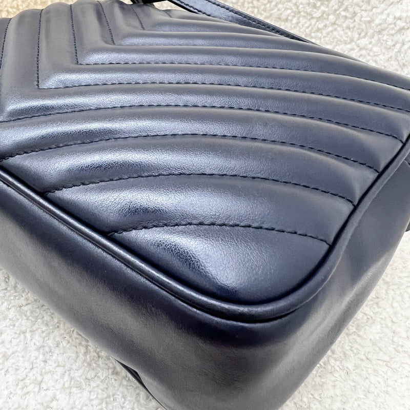 Saint Laurent YSL Lou Camera Bag in Chevron Quilted Navy Calfskin and GHW