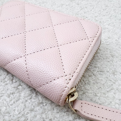 Chanel 23P Zippy Card Holder / Coin Purse in Light Pink Caviar, Crystals Logo and SHW