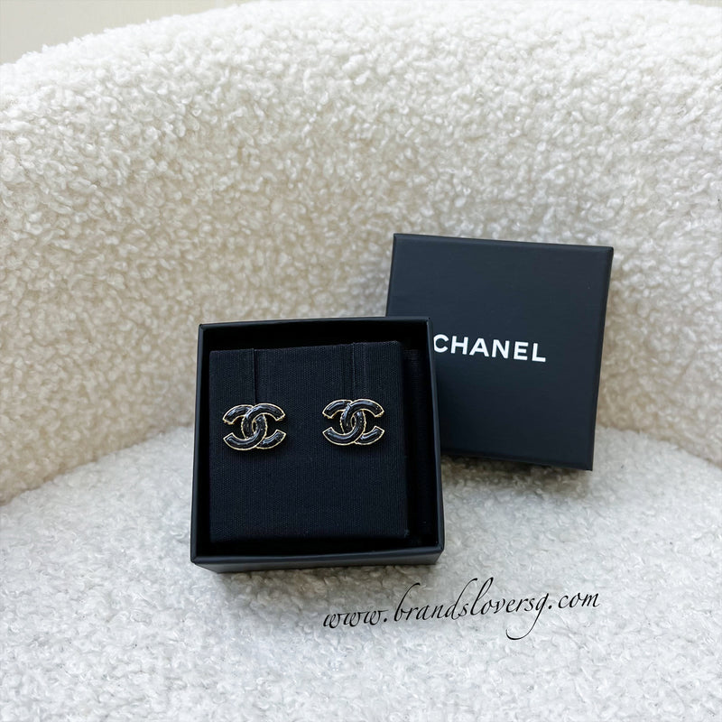 Chanel CC Logo Earrings with Black Enamel