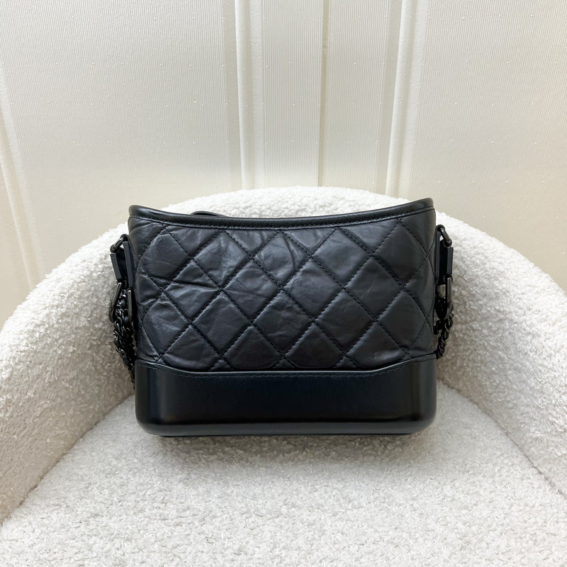 Chanel So Black Small Gabrielle in Black Distressed Leather and Black HW