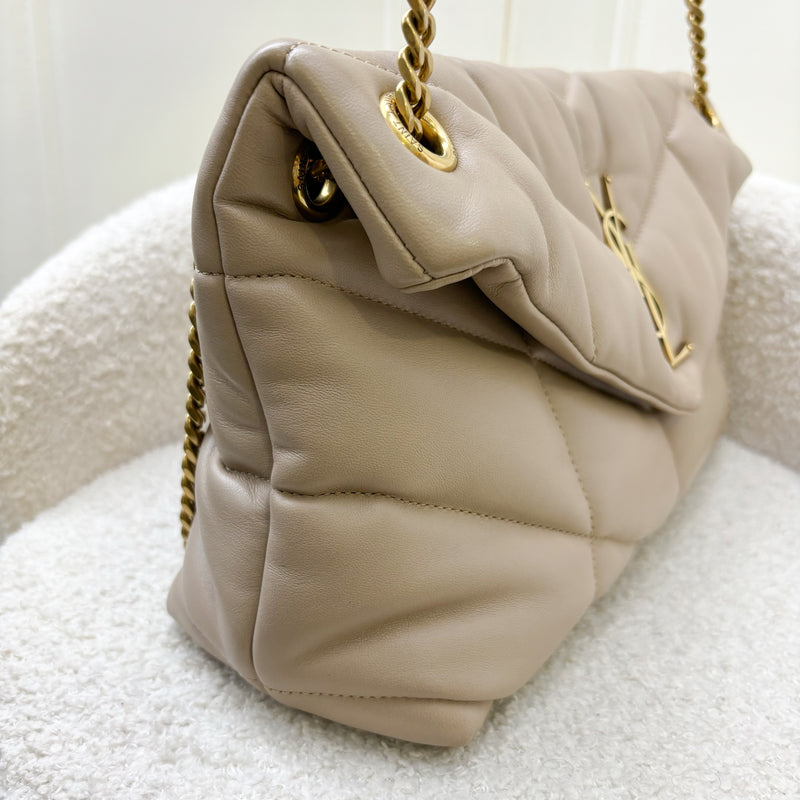 Saint Laurent YSL Small Loulou Puffer in Beige Lambskin and GHW