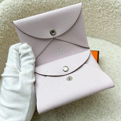 Hermes Calvi Duo Card Holder in Mauve Pale Epsom Leather and PHW