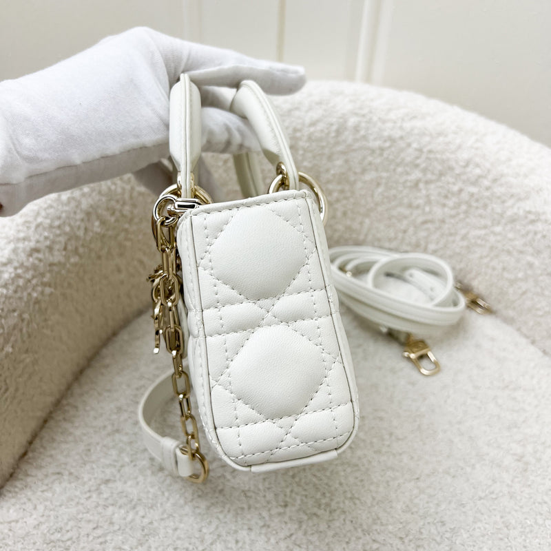 Dior Micro Lady D-Joy Bag in White Cannage Lambskin and LGHW