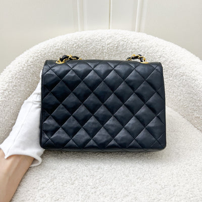 Chanel Vintage XL CC Logo Pushlock Mini Flap Bag in Black Lambskin and GHW