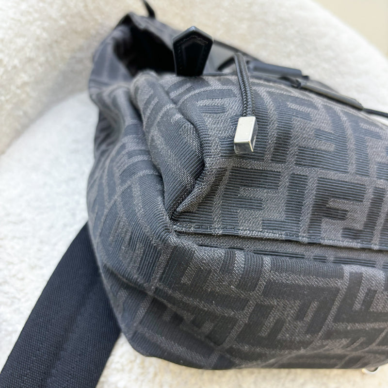 Fendi Fendiness Medium Backpack with Buckle in FF Jacquard Fabric, Black Calf Leather Trim and SHW