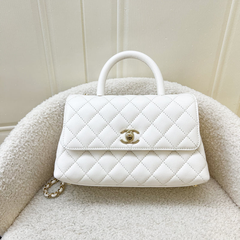 Chanel Small 24cm Coco Handle in White Caviar and LGHW