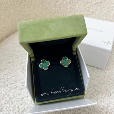Van Cleef & Arpels VCA Vintage Alhambra Ear Studs with Malachite in 18K Yellow Gold