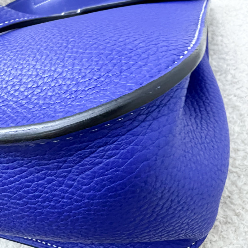 Hermes Halzan 31 in Bleu Electrique Clemence Leather and PHW