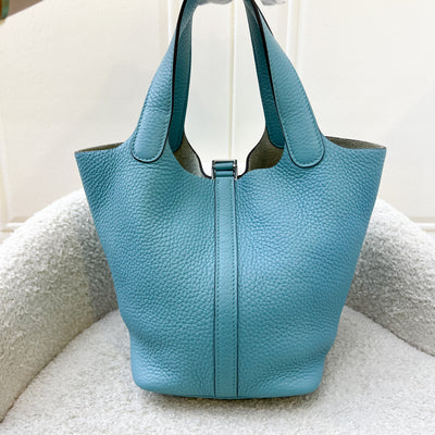 Hermes Picotin 18 in Blue / Green (Likely Bleu Paon) Clemence Leather and PHW