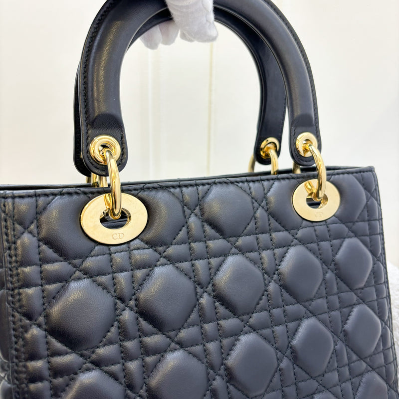 Dior Medium Lady Dior in Black Lambskin and GHW (New Version with Adjustable Strap)