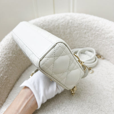 Dior Micro Lady D-Joy Bag in White Cannage Lambskin and LGHW