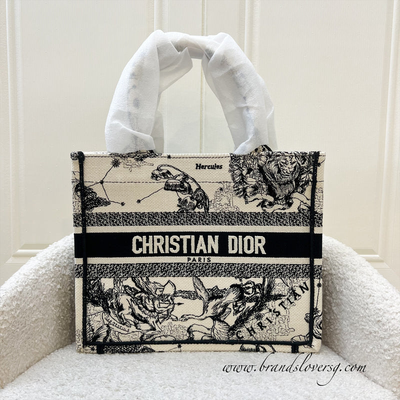 Dior Small Book Tote in Latte and Black Toile de Jouy Zodiac Embroidery