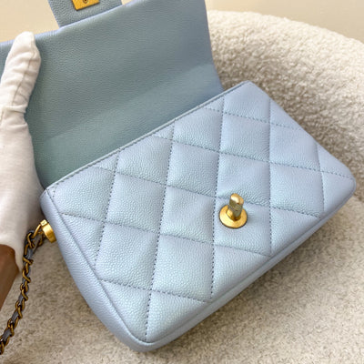 Chanel 21K Perfect Mini Square Adjustable Chain Flap in Iridescent Light Blue Caviar and AGHW