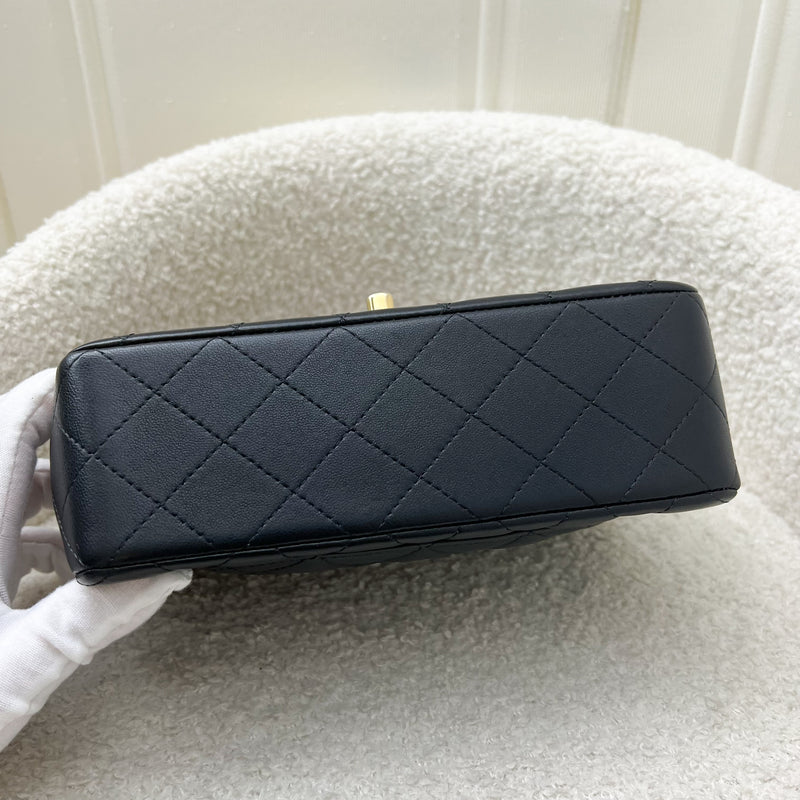 Chanel Top Handle Mini Rectangle Flap in Black Lambskin and GHW