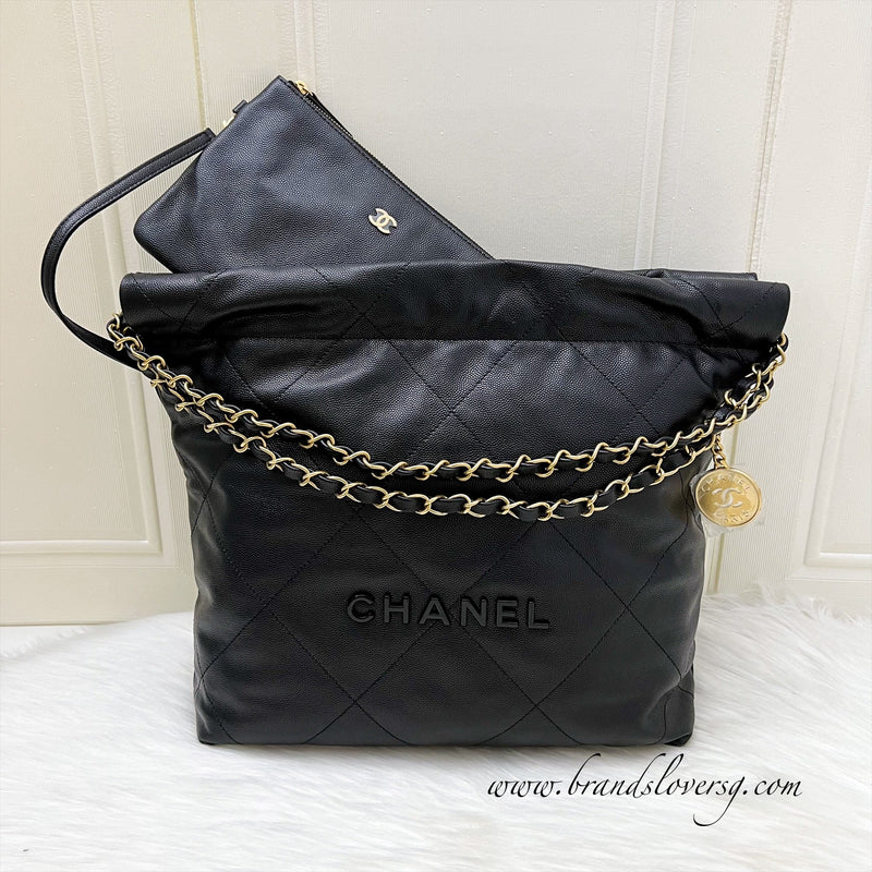 Chanel 22 So Black Small Hobo Bag in Black Caviar, Black Logo and GHW