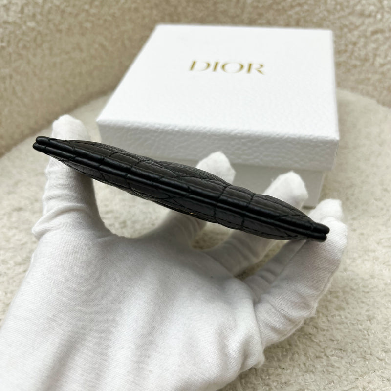 Dior Caro Freesia Card Holder in Black Supple Calfskin and Cannage Lambskin and GHW