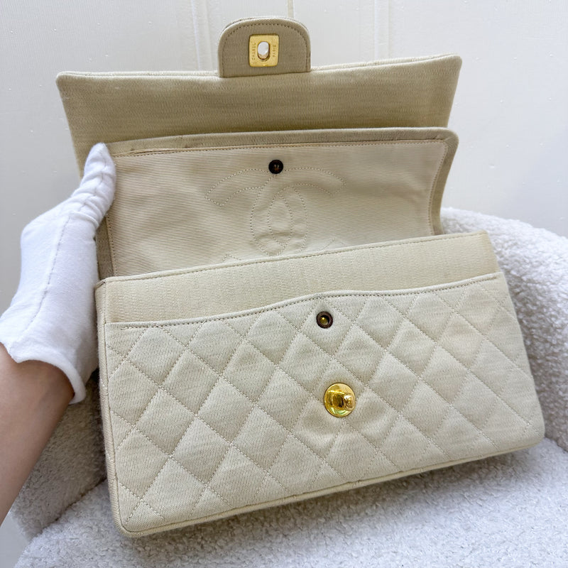 Chanel Vintage Small / Medium Flap with Bijoux Chain in Oatmeal Beige Jersey and 24K GHW