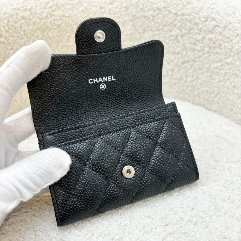 Chanel Classic Snap Card Holder in Black Caviar and SHW