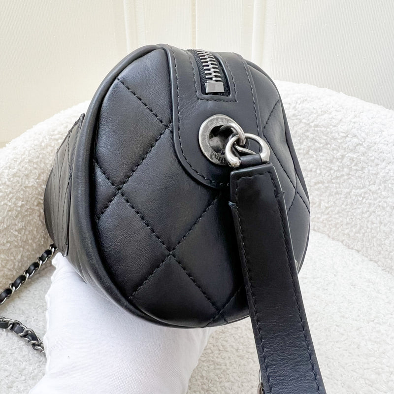 Chanel Seasonal Round Bowling Bag in Black Calfskin and PH and Aged GHW