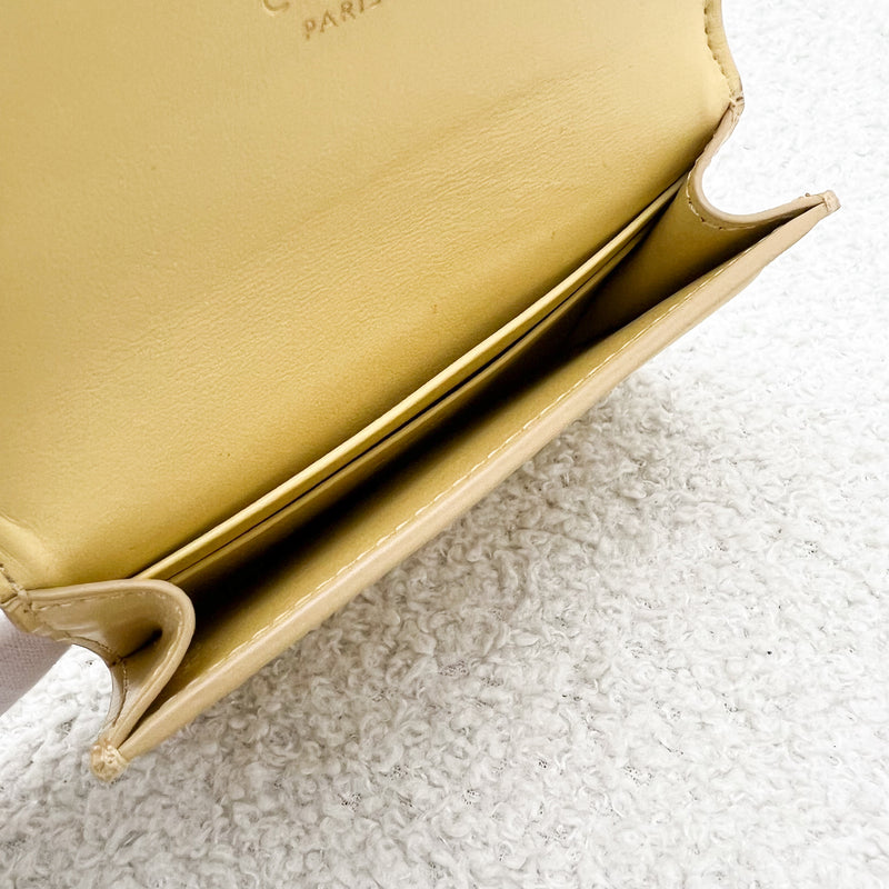 Celine Triomphe Card Holder in Light Yellow Calfskin and GHW