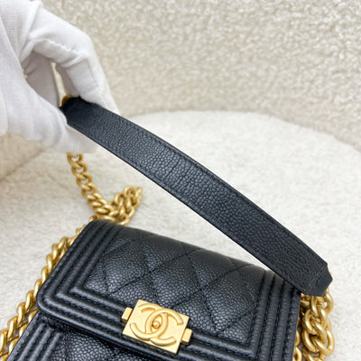 Chanel Boy Card Holder / Micro Clutch on Chain in Black Caviar AGHW