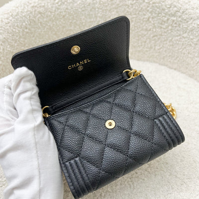 Chanel Boy Card Holder / Micro Clutch on Chain in Black Caviar AGHW