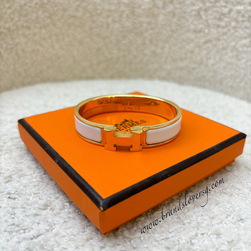 Hermes Clic H PM Bracelet in White Blanc Enamel and GHW