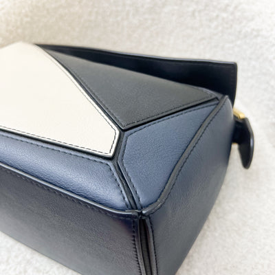 Loewe Small Puzzle Bag in Tricolor Black / White / Navy Leather GHW