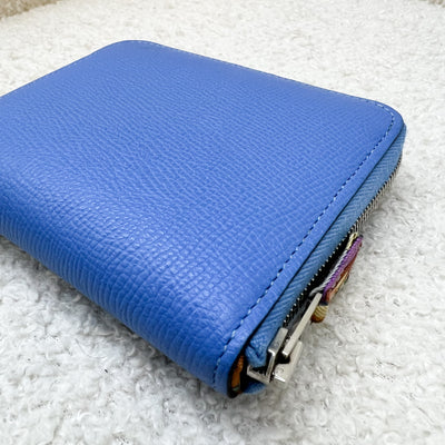 Hermes Silk in Compact Wallet in Bleu Paradis Epsom Leather and PHW