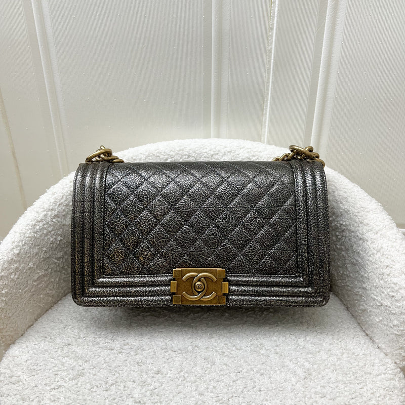 Chanel Medium 25cm Boy Flap in Metallic Crinkled Calfskin and RHW