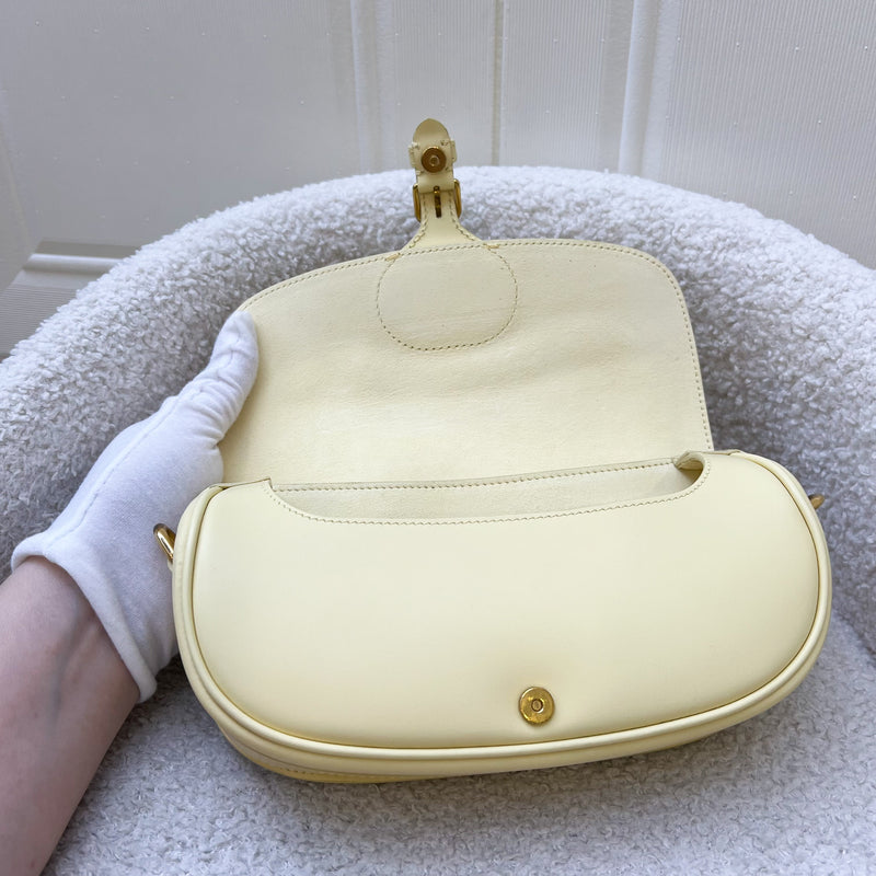 Dior Bobby East West Bag in Pale Yellow Calfskin and AGHW (With Additional Dior Canvas Strap)