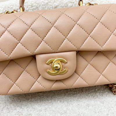 Chanel Top Handle Mini Rectangle Flap in 21A Rose Beige Lambskin in AGHW