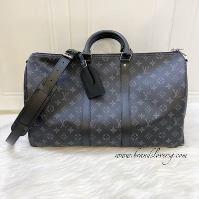 LV Keepall Bandouliere 45 in Monogram Eclipse Canvas and Dark SHW