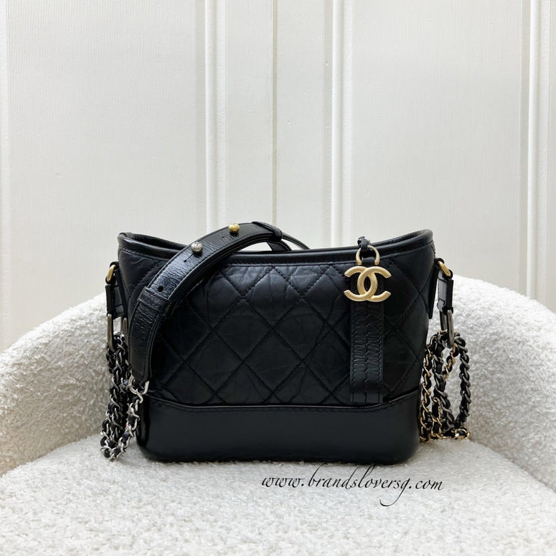 Chanel Small Gabrielle Hobo in Black Distressed Calfskin and 3 tone Hardware (Model: A91810)