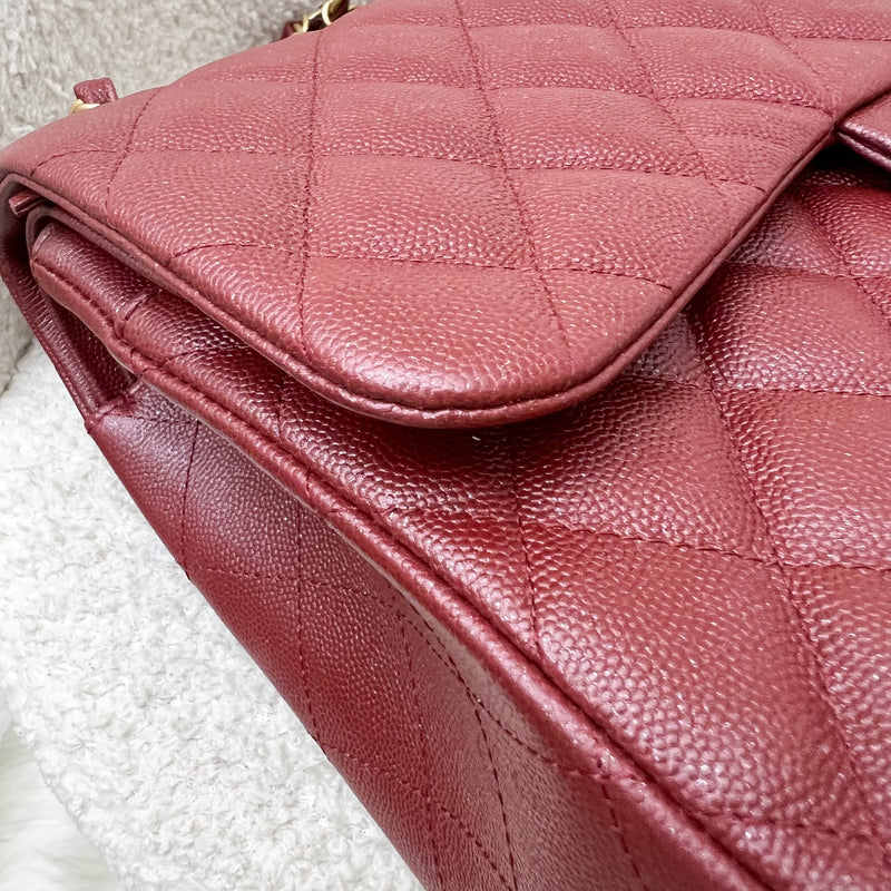 Chanel Classic Jumbo Double Flap in 18C Burgundy Dark Red Iridescent Caviar and AGHW