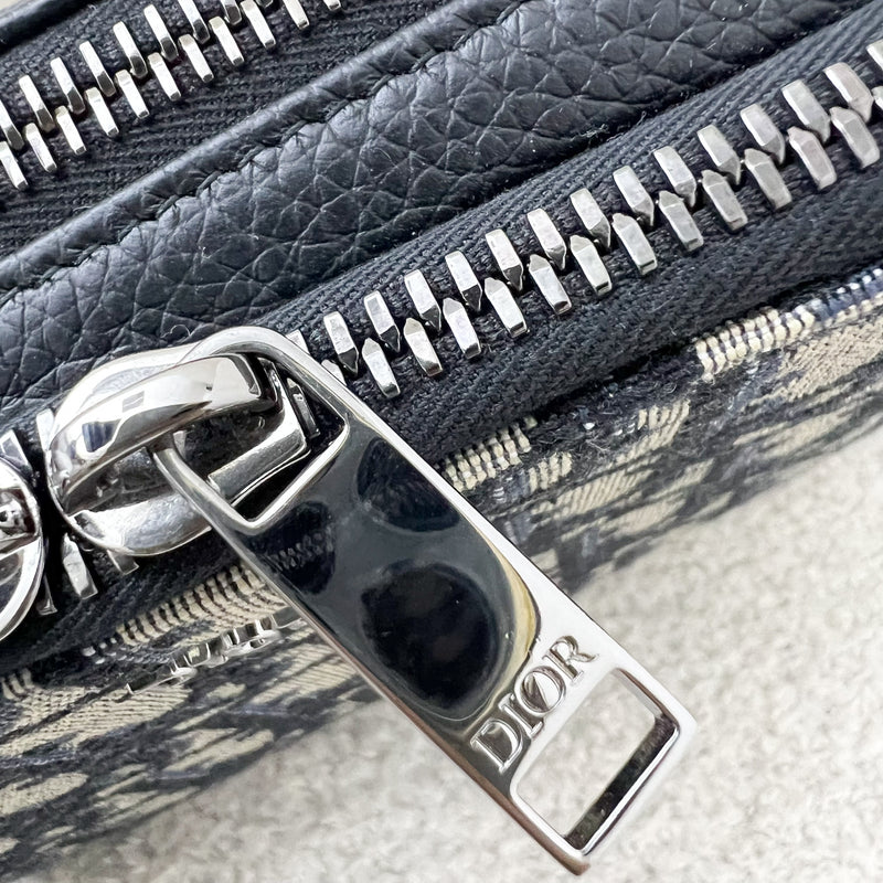 Dior Zipped Pouch with Strap in Oblique Canvas and Ruthenium-finish Brass Hardware