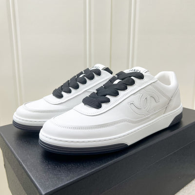 Chanel 24P CC Logo Black and White Sneakers in Calfskin Sz 37