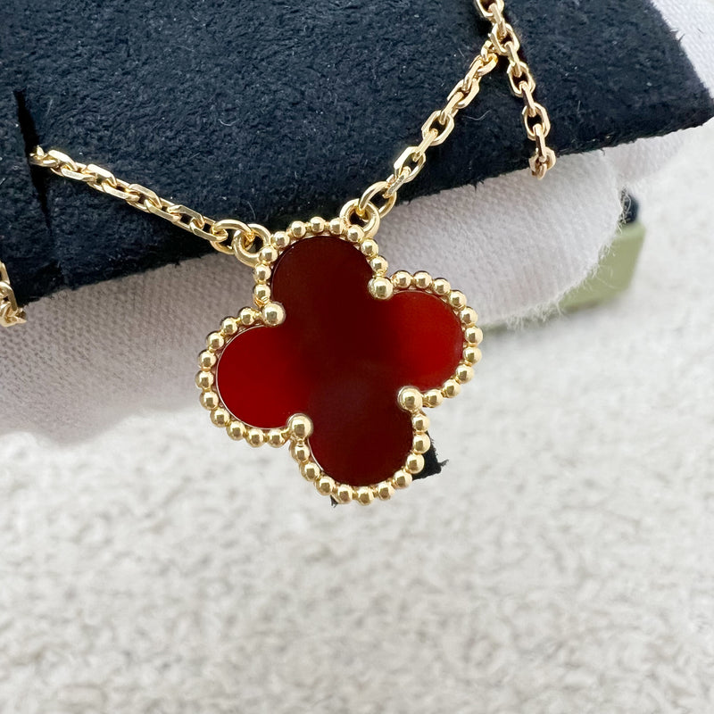 Van Cleef & Arpels VCA Vintage Alhambra Pendant Necklace with Carnelian in 18K Yellow Gold