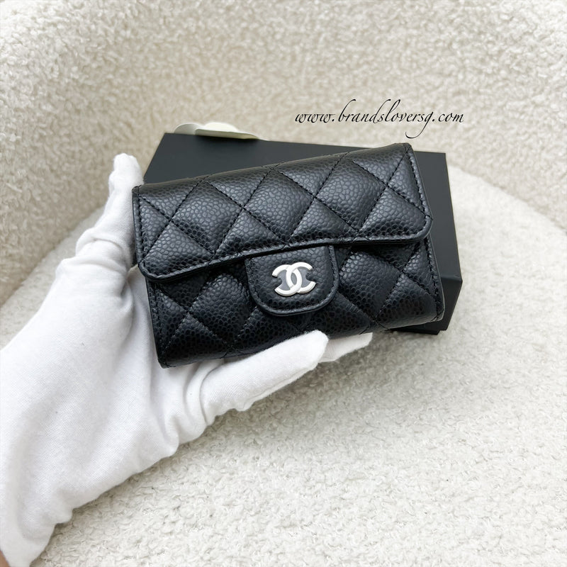 Chanel Classic Snap Card Holder in Black Caviar and SHW