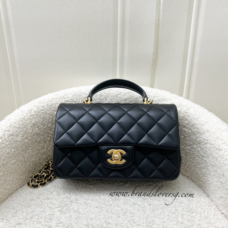 Chanel Top Handle Mini Rectangle Flap in Black Lambskin and GHW