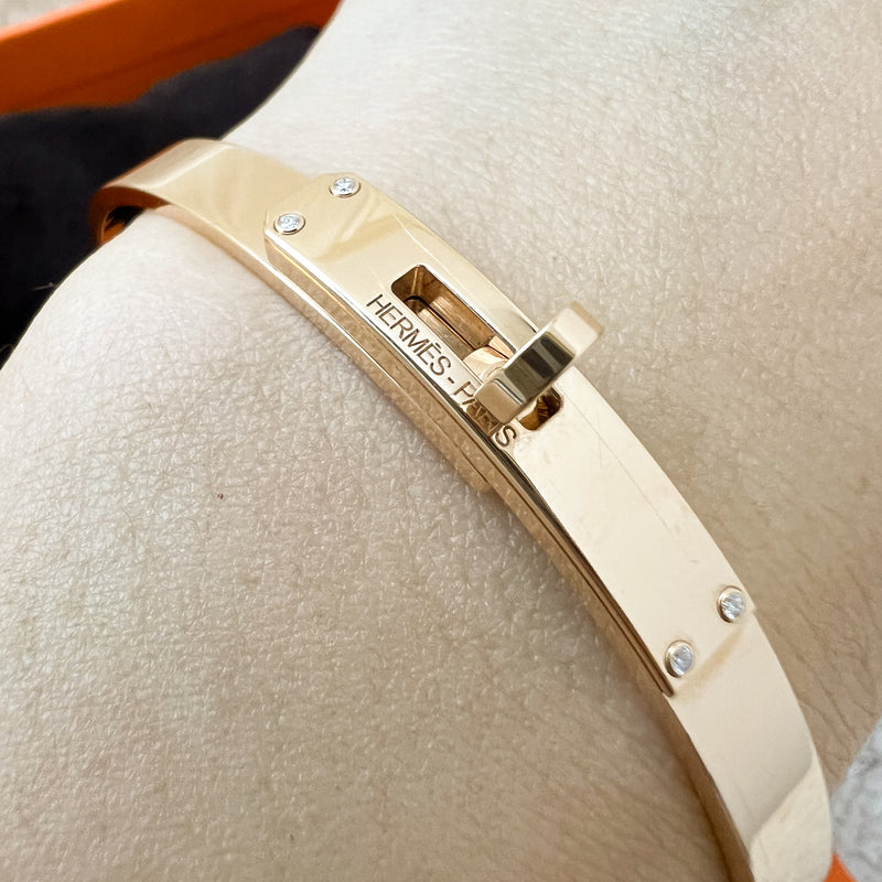 Hermes Kelly Bracelet with 4 Diamonds in 18K Rose Gold, Small Model