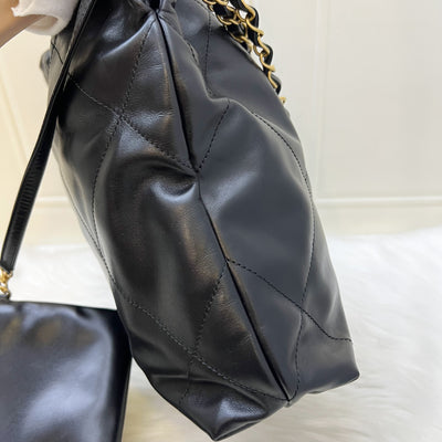 (2024 Receipt) Chanel 22 Small Hobo Bag in Black Calfskin and AGHW (Model: AS3260)