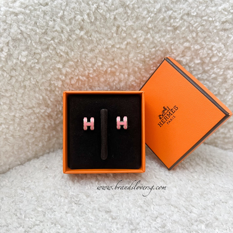 Hermes Mini Pop H Earrings in Rose Azalee Enamel and GHW