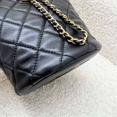 Chanel 22S New Pearl Crush Bucket Bag in Black Lambskin and AGHW